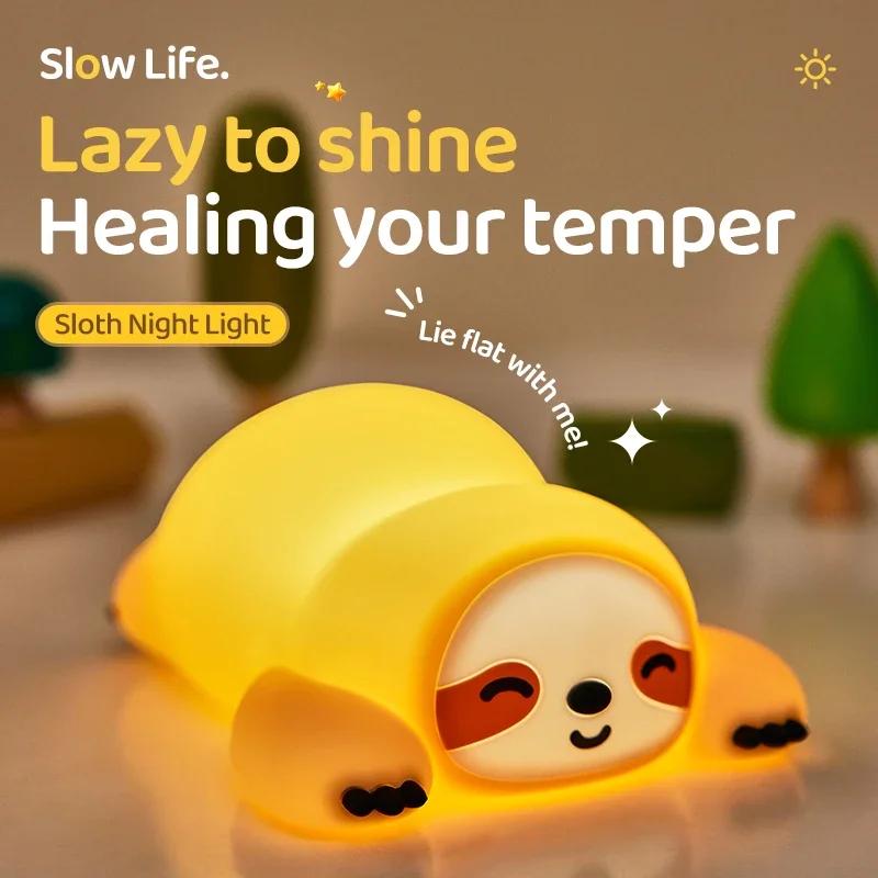 Silikon Weiches Faultier Nachtlicht USB Wiederaufladbar Touch Control Dimmbar Nachttischlampe für Kinderzimmer Kinder Babys Geschenk Dekor