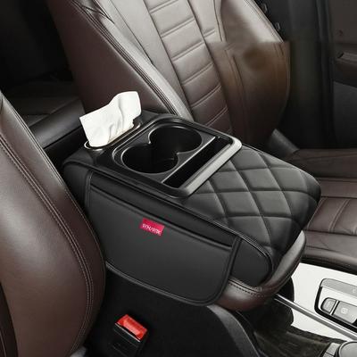 New Portable Center Console Armrest Cushion Multifunctional Height Increasing Cup Holder PU Leather Tissue Box Universal