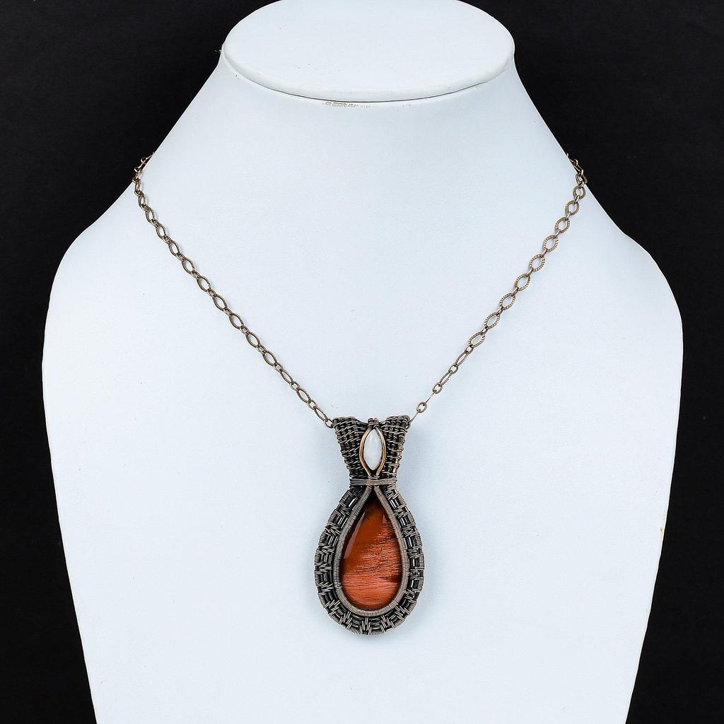 Red Snake Skin Pendant Gemstone Handmade Jewelry, 999 Copper Wire Wrapped Pendant, Gift For Wife Jewelry
