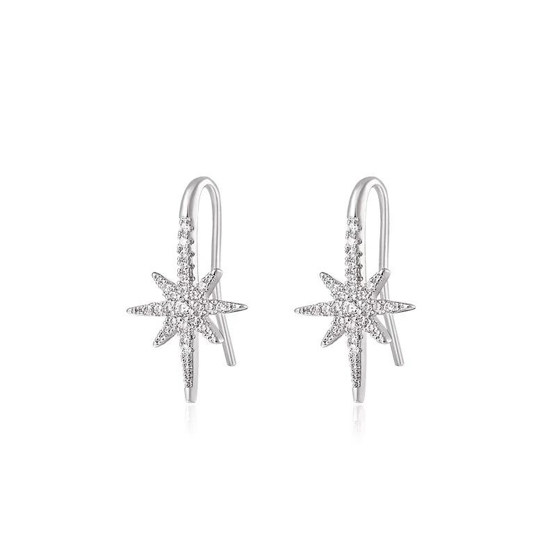 New 925 Sterling Silver Star Moon Earrings for Women Sparkling Zircon Ear Studs Luxury Romantic Fine Jewelry Gift for Girl