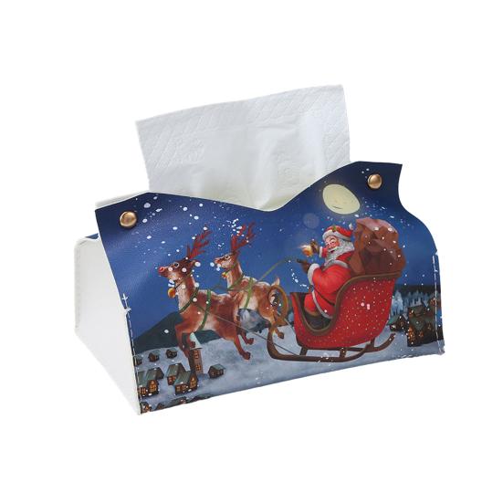 Foldable Paper Holder Snowman Snowflake Faux Leather Tissue Box Cover Christmas Rectangle