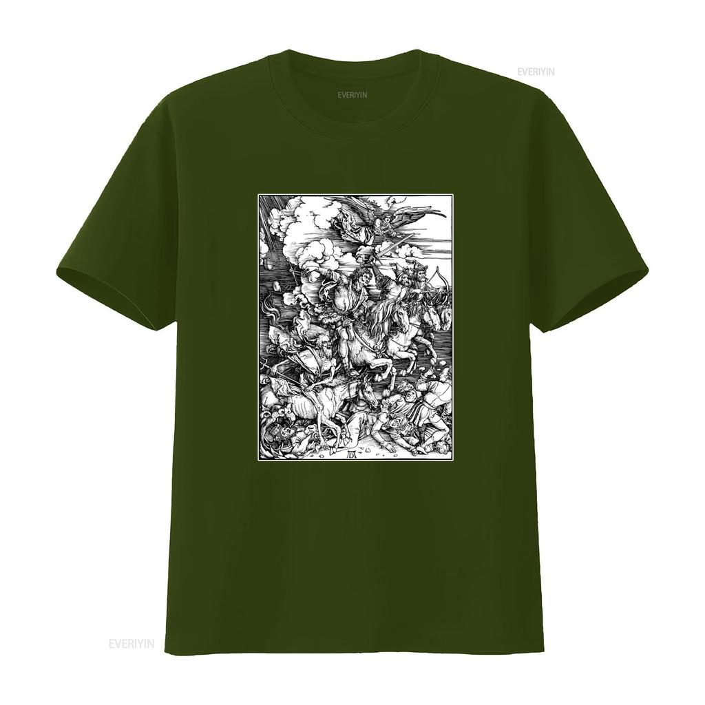 Albrecht Durer Four Horsemen of the Apocalypse German Renaissance Art Woodcut Religious Gothic T Shirt vintage Washed Versatile