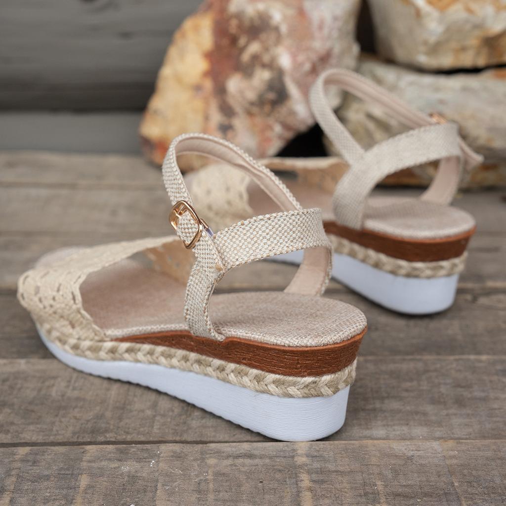 Fashion Sandals Women Braided Knot Button Ankle Strap Wedge Sandals Linen Wedge Summer Elegant Heel Platform Women's Shoes