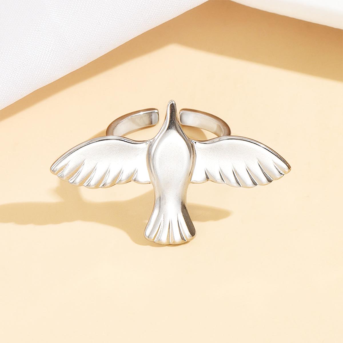Personalized Stainless Steel Peace Dove Ring – Casual Flying Bird Design