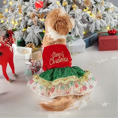 Christmas Dog Clothes Dog Christmas Party Colorful Sequins Small Pet Cat Dog Skirt Gold Velvet Pet Clothing Puppy Clothes