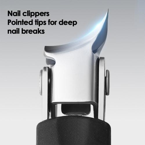 Angled Nail Clipper - Wide Jaw Anti-Splash Nail Cutter, Stainless Steel Ergonomic Curved Design, Multifunctional Toenail Trimmer for Home and Travel