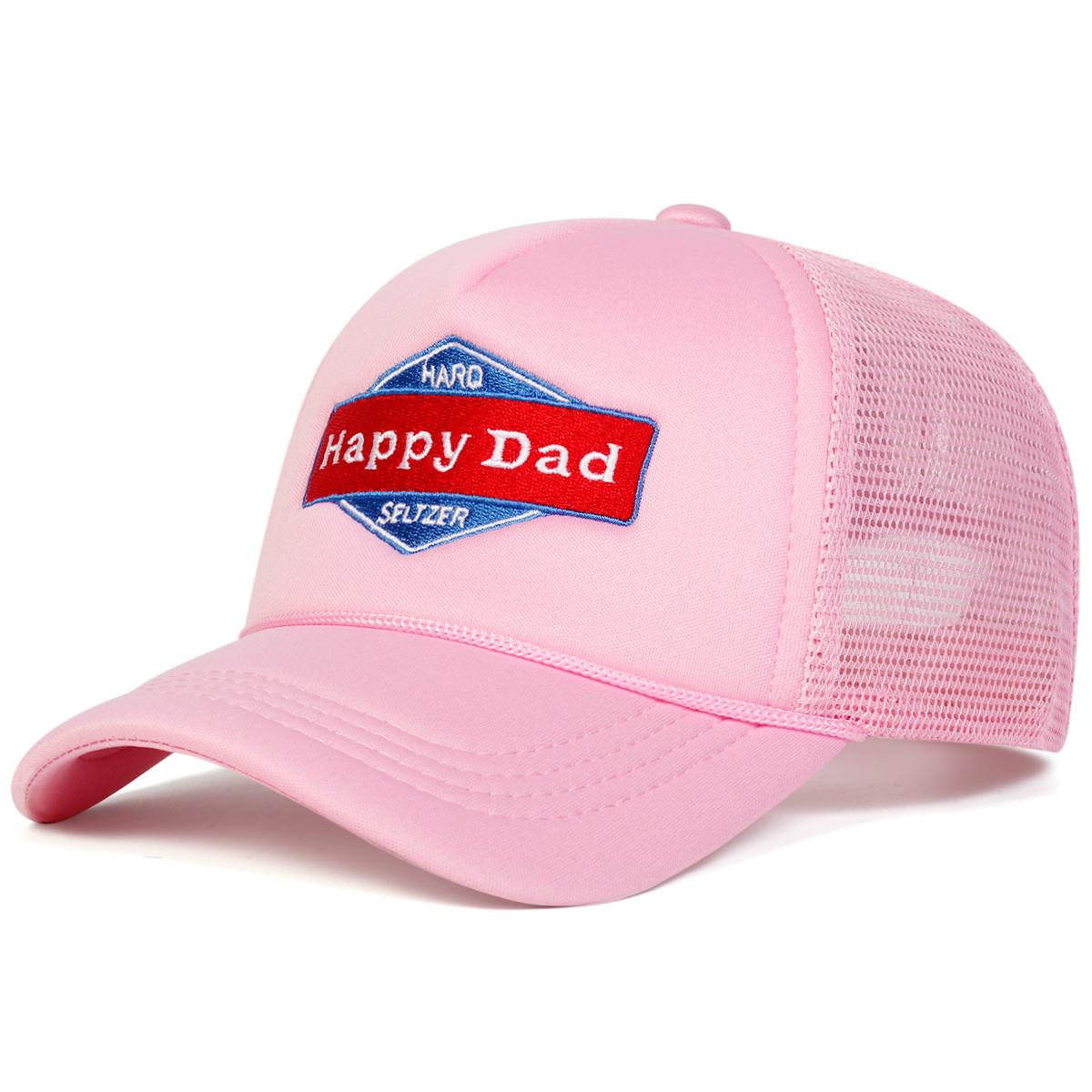 

Мужская бейсболка с вышивкой надписи Happy Dad, сетчатая шляпа, уличная регулируемая солнцезащитная шляпа для отдыха, весна-осень, путешествия, туризм, пляжный отдых розовый