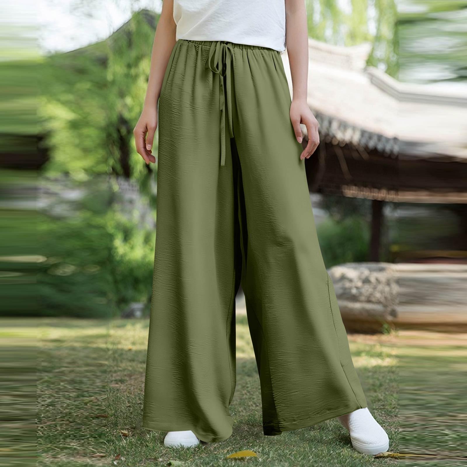 

Женские повседневные широкие брюки Элегантные брюки Длинные брюки с поясом Широкие прямые брюки L