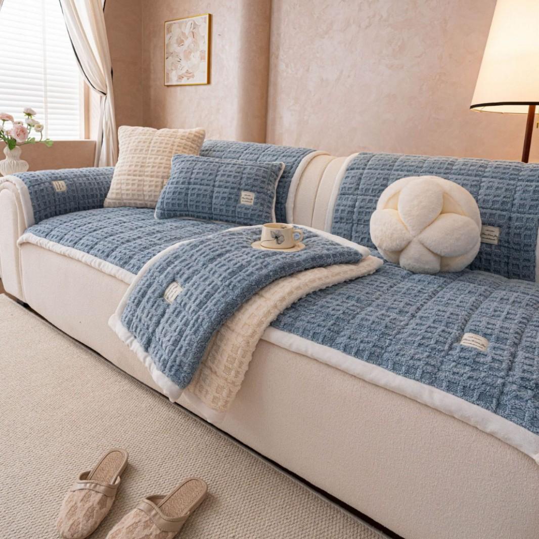 1 Stück verdickter Plüschstoff karierte Sofasitzkissenbezug kühle Jahreszeit gemütliches Sofa gemütliche Abdeckung einfarbig rutschfester Sofabezug flexibler Bezug für A 70x70cm 1pc