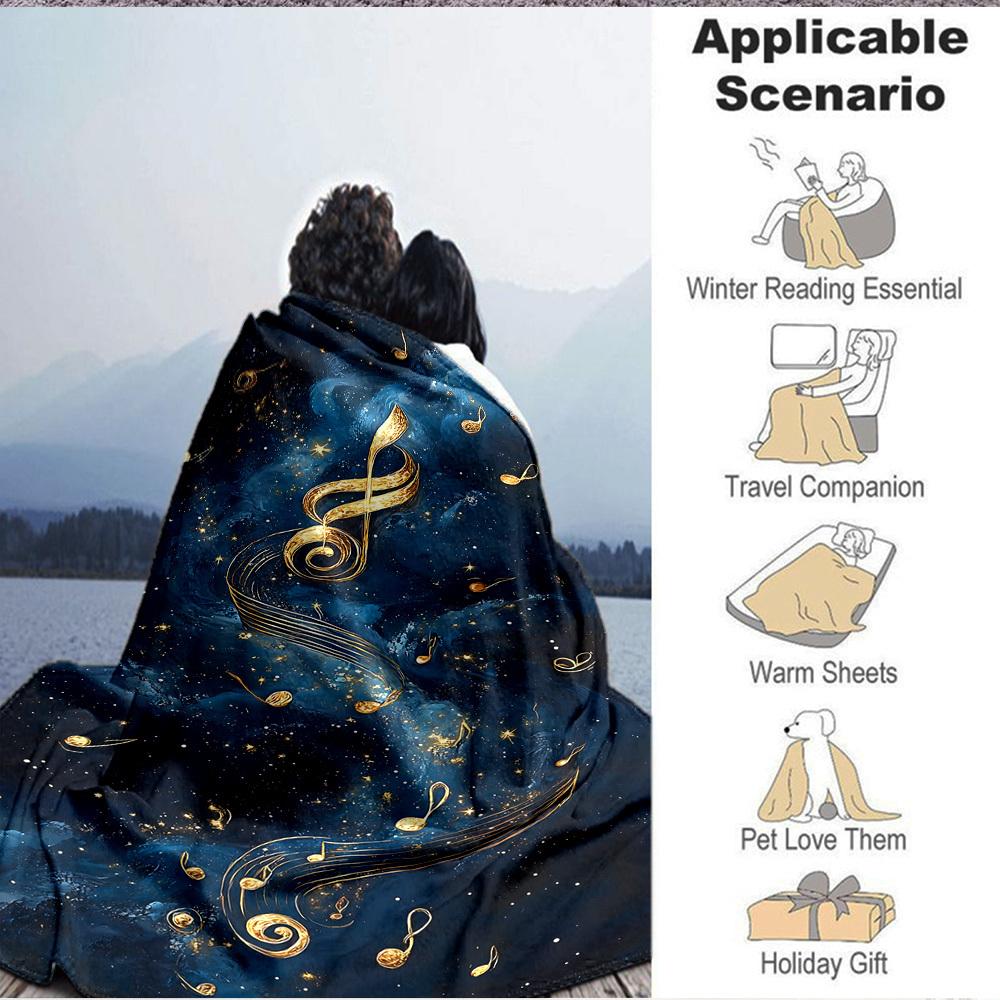 1pc Music Notes Blanket, Lightweight Flannel Throw Blanket for Sofa, Bed, Travel, Camping, Living Room, Office, Couch, Chair, and Bed