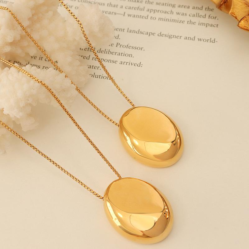 Simple Smooth Oval Pendant Long Necklaces For Women Stainless Steel Gold copper Color Women's Sweater Chain Fashion Zircon Gift