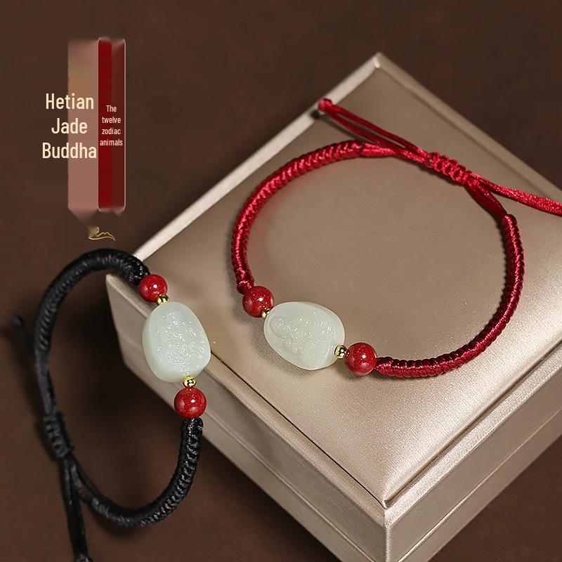 Hetian Jade Zodiac Guardian Bracelet with Red String