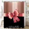 Customizable Pink Bow Shower Curtain With Name For Bathroom Decor Black And Rose Gold Luxury Design Water-Resistant