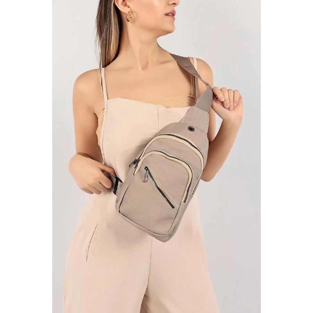 Unisex Gray Side Cross Chest And Waist Bag With Headphone Usb Port And Mobile Phone Compartment
