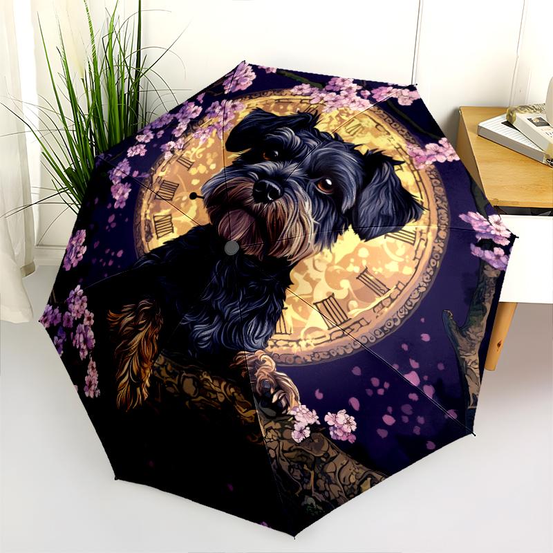 Black Schnauzer pattern, automatic folding umbrella, portable and foldable design, 8 ribs, a Christmas or birthday gift.