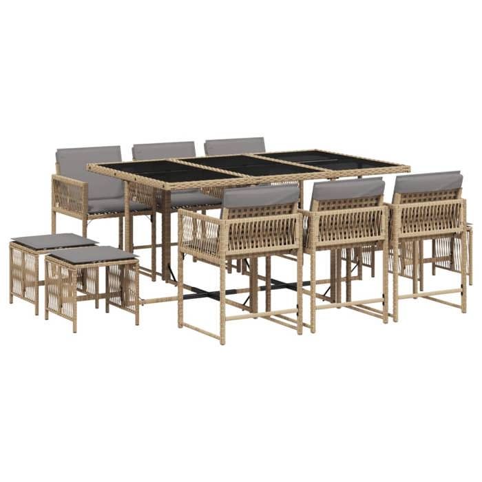 VidaXL Ensemble à Manger de Jardin avec Coussins 11 pcs, Table et Chaises à Dossier Rabattable, Meubles d'Extérieur Patio 3211512