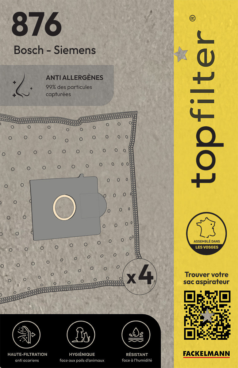 

Набор из 4 мешков для пылесосов Bosch Siemens TopFilter Premium, арт.. 64876