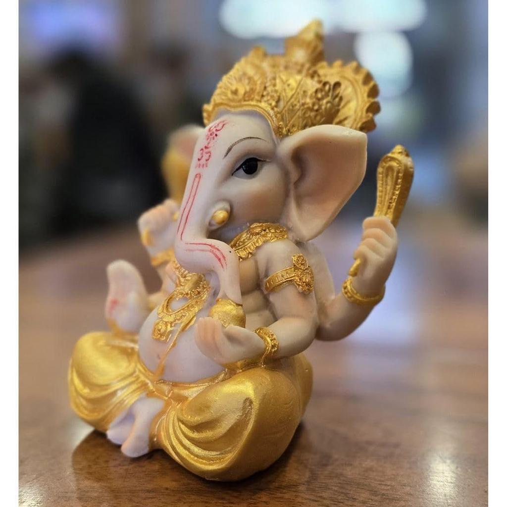 1 Pc Gold Premium Decorative Lord Ganesha Statue & Idols for Home Decor, Office, and Pooja,car Dashboard, for Festivals, Weddings