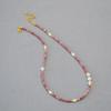 French Gentle and Sweet Light Pink Rose Real Stone Beaded Freshwater Rice Pearl Temperament Stacked with Versatile Fine Necklace