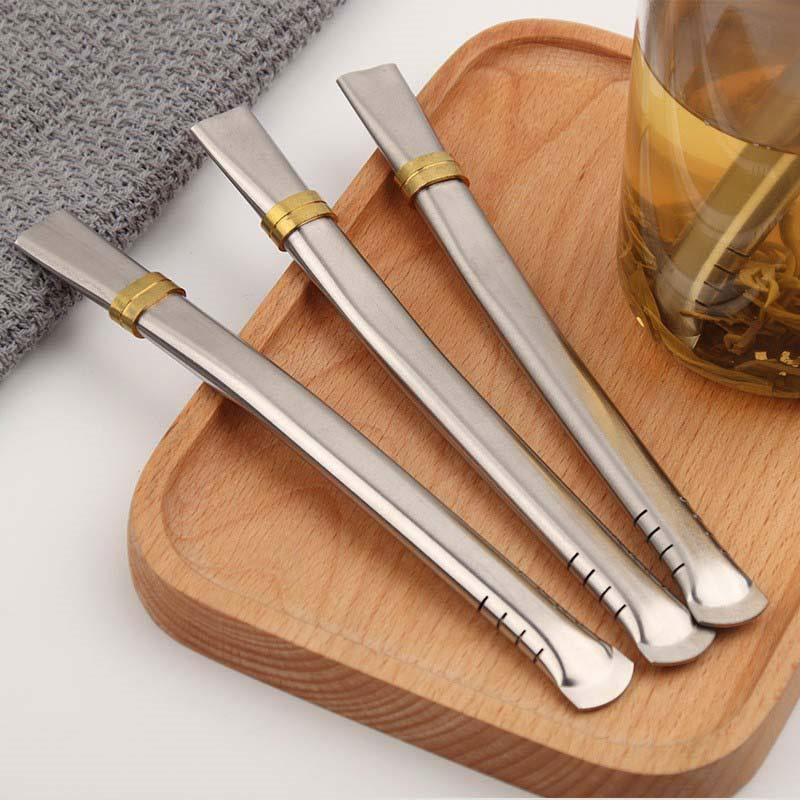 3pcs Yerba Mate Bombilla Gourd Drinking Filter Straws Stainless Steel Flat Head Straw Filter Reusable Kitchen Straws Accessories
