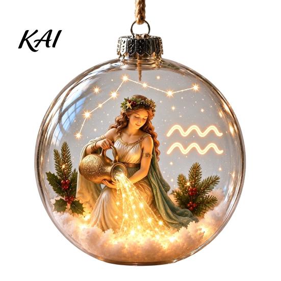 Decorative Spheres for Home Lighted Zodiac Christmas Ornament, Glowing Sign Ball with Warm LED, Acrylic Xmas Balls Party 3D Clear Hanging Pendant Tree