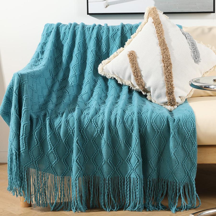 European-style autumn and winter blanket for nap, sample room bed tassel knitted blanket, thickened nap blanket for living room sofa and chair