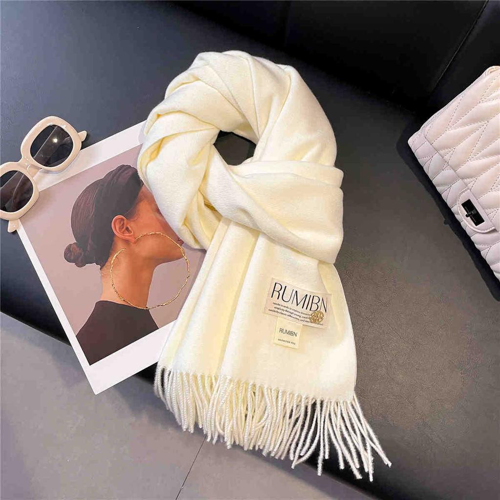 Earthy Color Basic Solid Color Tassel Large Scarf, Temperament, Thickened Warm Shawl, Soft Glutinous Neck