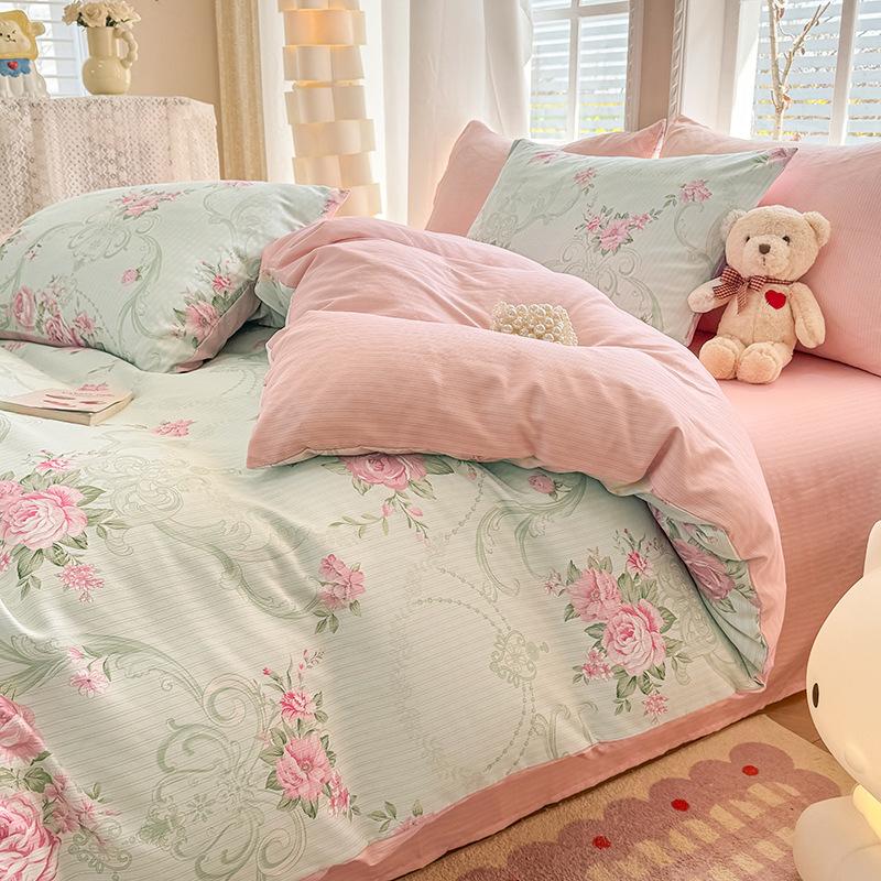 Class A maternal and infant grade, jacquard aerobic colored cotton, skin-friendly, comfortable, simple and literary 4pcs set on the bed
