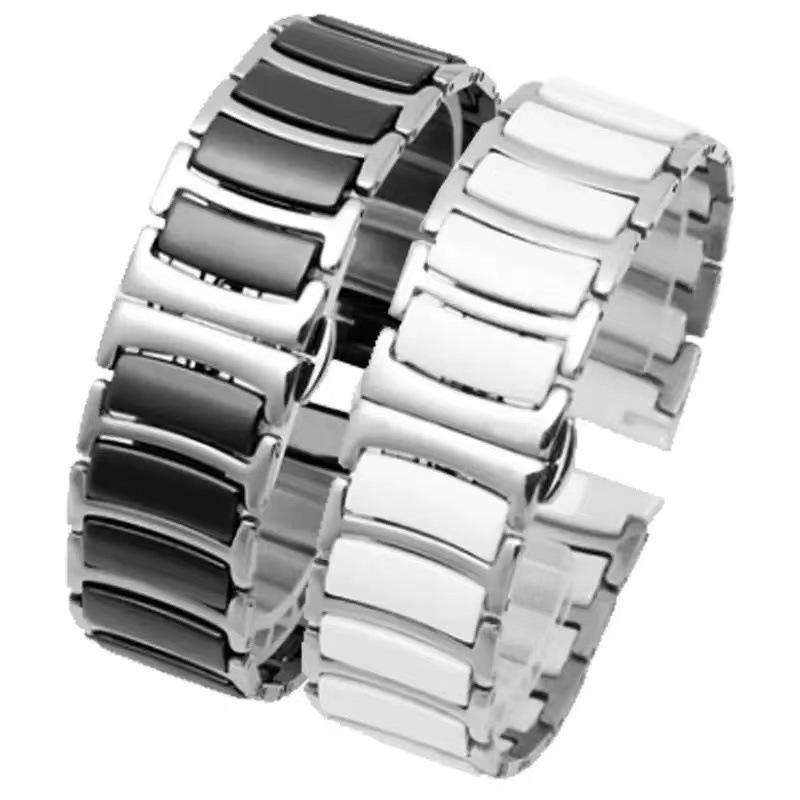 

Compatible Ceramic Watch Band for Huawei Watch GT3456, I-beam Moon Crescent, Samsung Watch 678/ULTRA. 20MM срібний/чорний