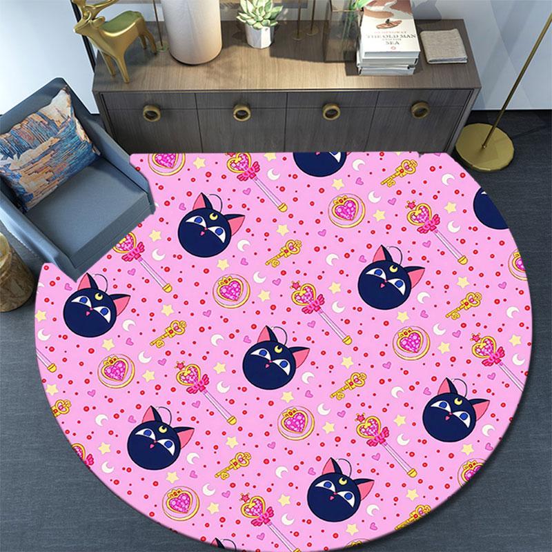Sailor Moon5,Round Area Rug,Carpet Rug for Living Room Bedroom Sofa Playroom Decor,Non-slip Floor Mat