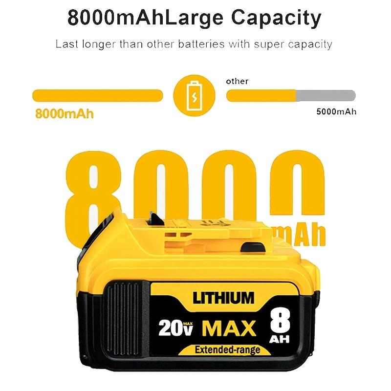 2-piece Set of 8.0Ah 20V Battery, 20V Battery Max Lithium-ion 8Ah Compatible with Dewalt Battery DCB200, DCB205 DCB206 DCB204 and Other Series