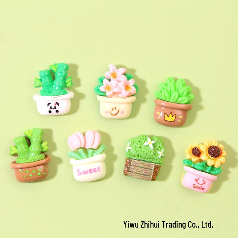 Cartoon Tulip Flower Pot Resin Accessories: Phone Case, Hair Clip, Clog Shoe Decor & Car Interior Ornaments
