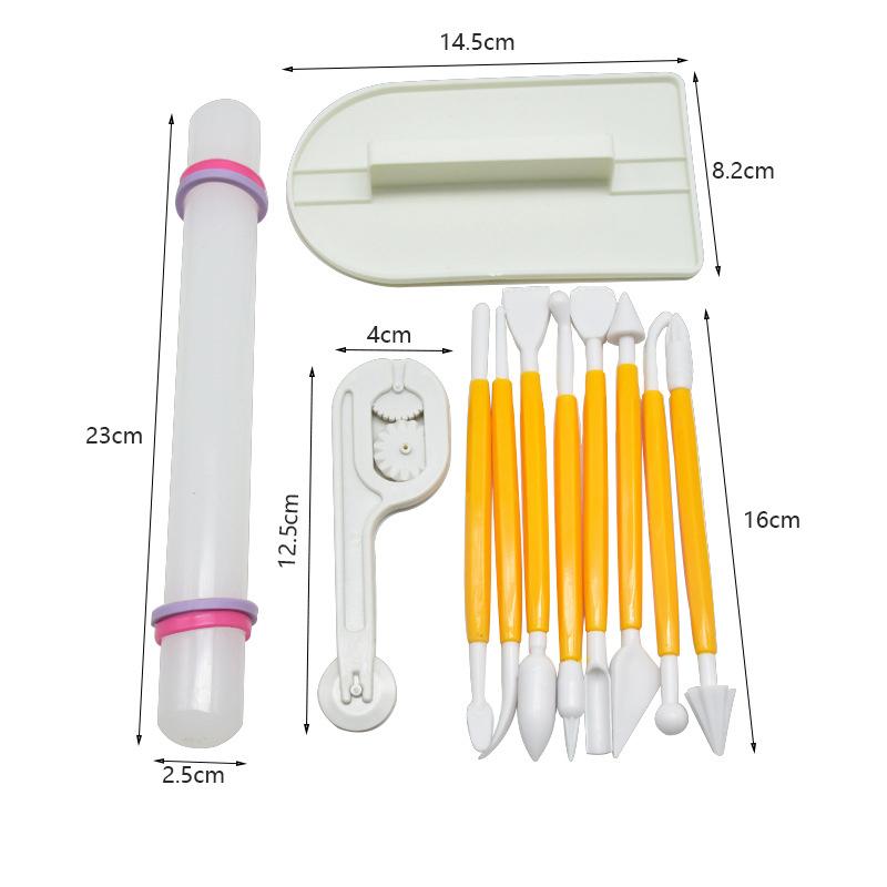 11pcs/set Baking Tools Cake Household DIY Kitchen Tool Paste Scraper Smoother Adjustable Fondant SpatulasRolling Pin TMZ