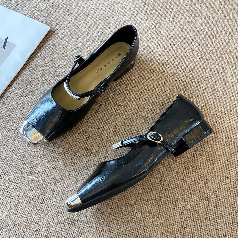 G3760-61 French 2025 spring and autumn new metal square head high heels temperament light mouth thick heel Mary Jane shoes women