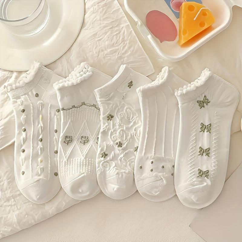 

5 Pairs Women s Spring & Summer Lace Ankle Socks, Thin Breathable Soft Low-Cut Socks One-size