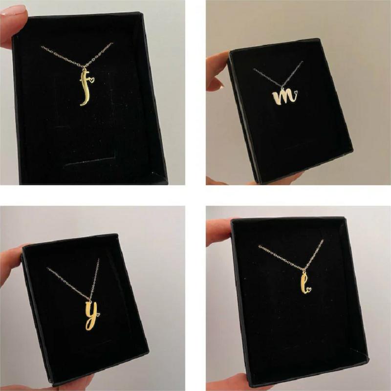 Kinitial Simple Laser Engraving Stainless Steel A-Z Initial Pendant Necklace Fashion Jewelry Collier Women's Commemorative Gift
