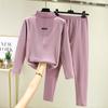 Double-sided Velvet Two Piece Set Autumn Clothes and Pants Women's Half High Neck Warm Long Sleeved Top Solid Color Undershirt Autumn and Winter