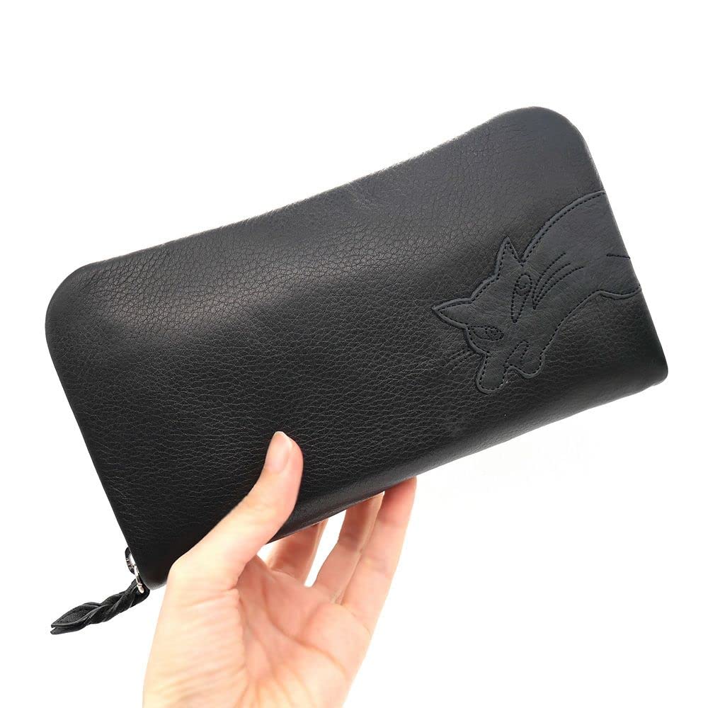 [Wachifield] Dayan the Cat Genuine Leather Super Soft Chip Long Wallet Black