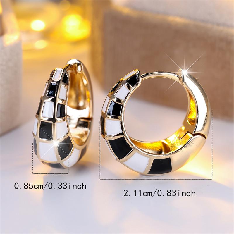 1 Pair Golden Color Black White Enamel Circle Earrings Women Wedding Drop Earrings Jewelry