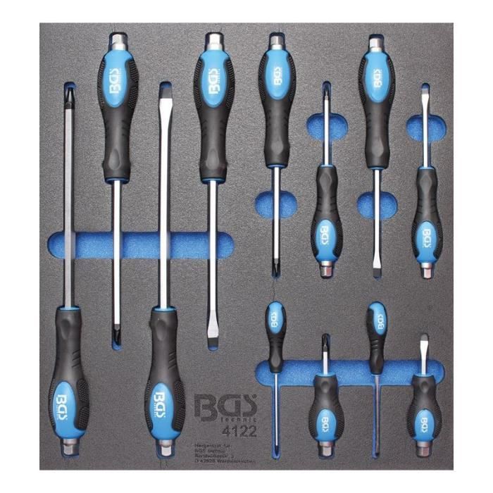 Insert de servante d'atelier 2/3 - bgs technic - jeu de tournevis 12 pièces - 6 pans - softgrip ergonomique