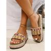 Fashionable Vintage Ethnic Diamond-Face Chunky-Sole Slippers Large Size Outdoor Beach Cork Slippers