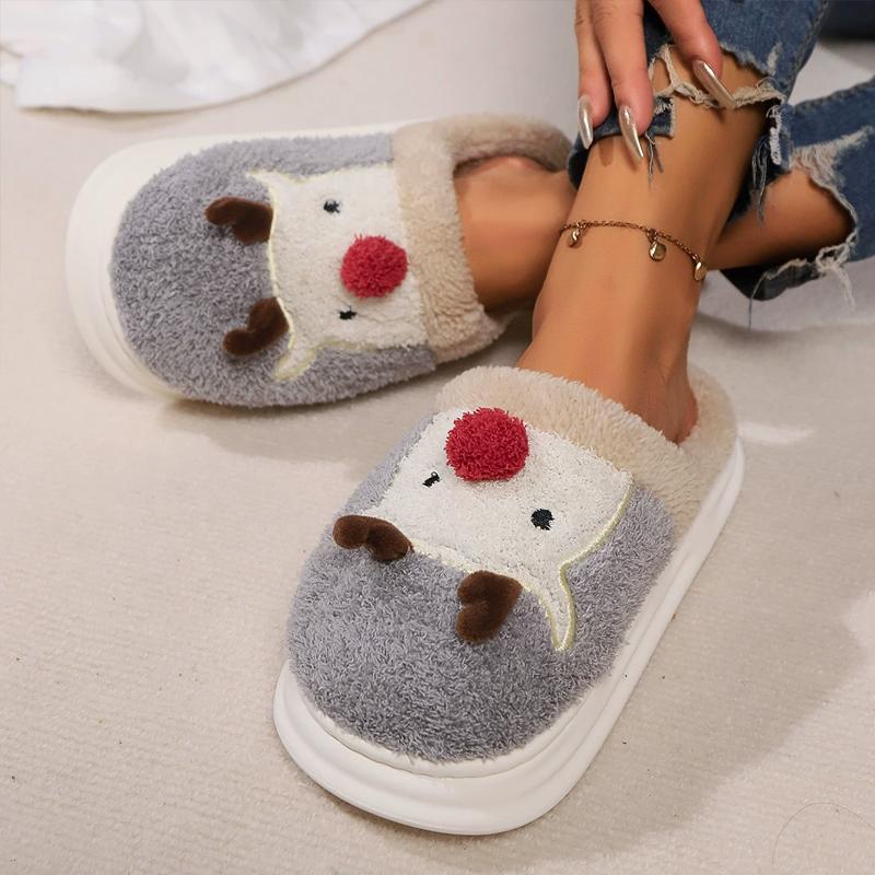 Fashion Kidmi Women's Slippers New Soft Plush Slippers Warmed Fleece Thickened Cotton Slippers Popular Deer Antler Pattern Cartoon Shoes