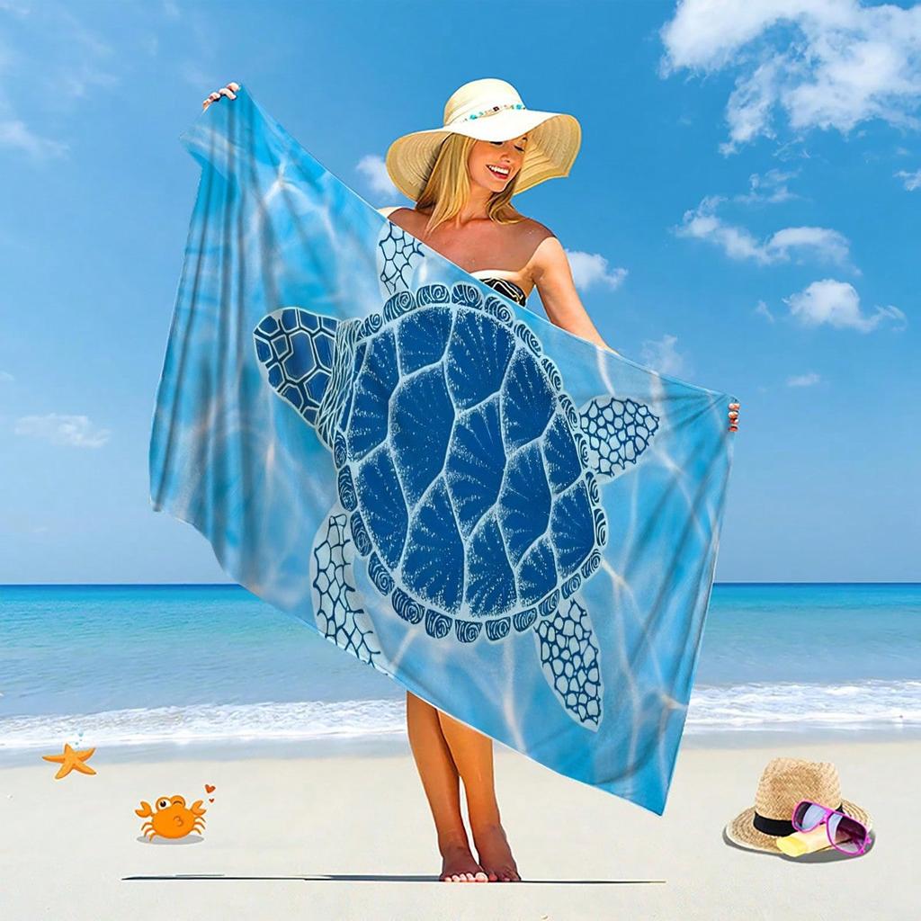 1Pc Extra Large Blue Sea Turtle Beach Towel - Super Soft, Thickened, Sand-Proof, Quick Dry, Absorbent Blanket - Perfect For Swim