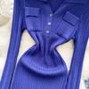 Spring Autumn Women Elegant Polo Collar Full Sleeve Knitted Sweater Mini Short Sheath Dresses