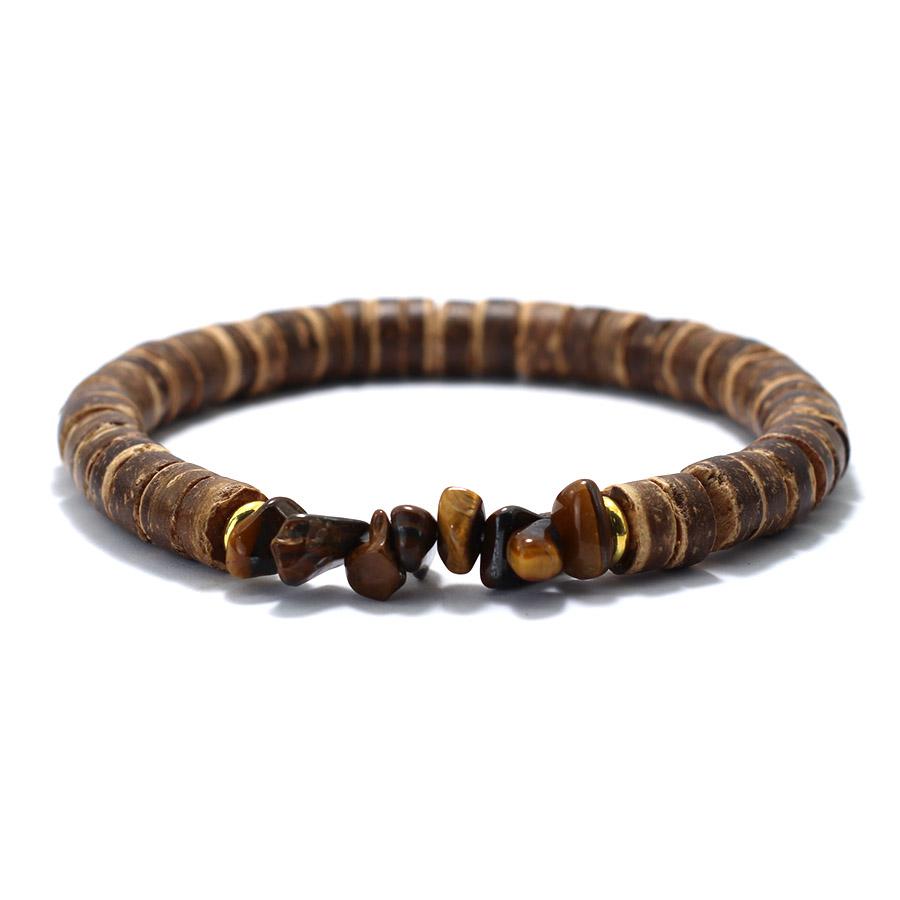 Natural Coconut Bead Bracelet For Men Irregular Tiger Eyes Obsidian Howlite Stone Braslet Prayer Meditation Accessories