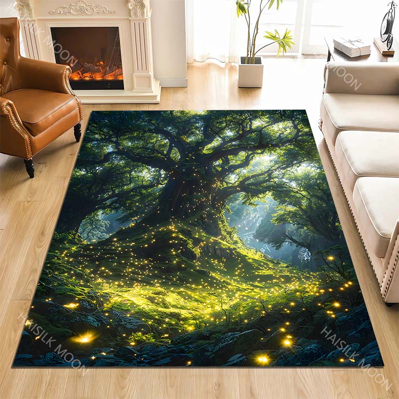 Enchanted Forest with Glowing Tree Print Carpet Rug for Living Room Bedroom Sofa Doormat Home Decor Non-slip Floor Mat
