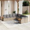 10 piece Garden Sofa Set with Cushions Beige Poly Rattan