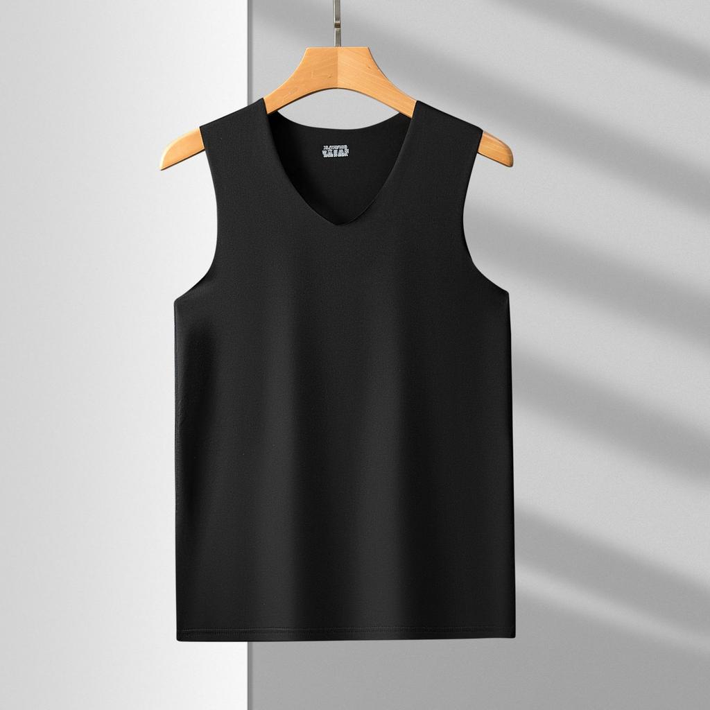 Men's seamless vest sleeveless version V-neck ice silk tight sports hurdles super elastic summer slim fit handsome
