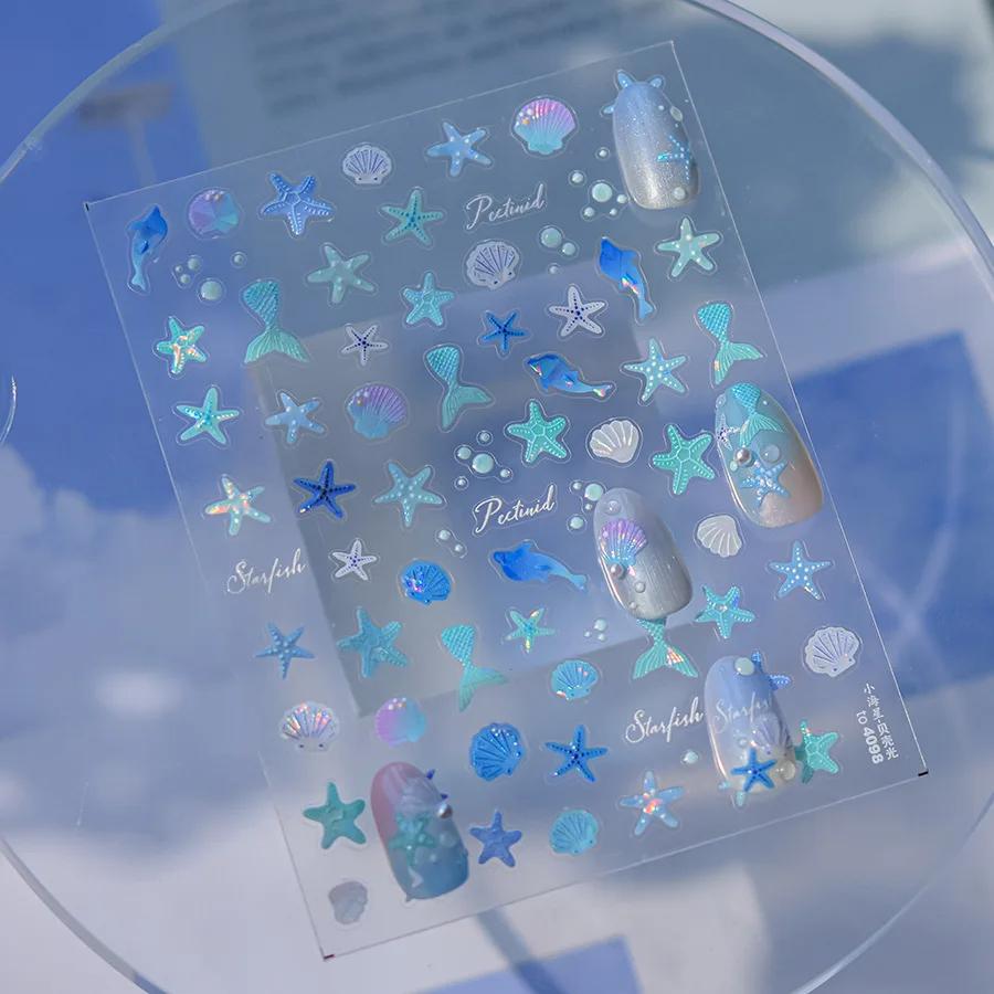 1pc Ocean Nail Art Stickers 5D Summer Starfish Seashell Nail Decals Decoration Y2K Embossed Nail Art Supplies Manicure Slider