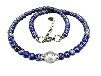 Stone Town Lapis Lazuli Necklace with Crystal and Silver Dragon Design, Hand-Carved, Natural Stones, Stainless Steel, 6mm Lapis Lazuli and 10mm Crysta